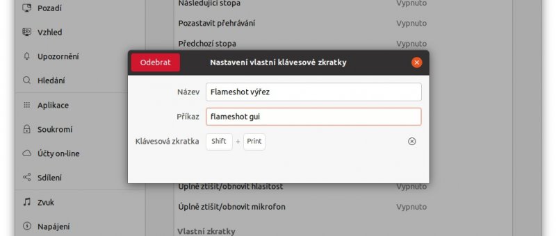 Flameshot - Klávesové zkratky v Ubuntu