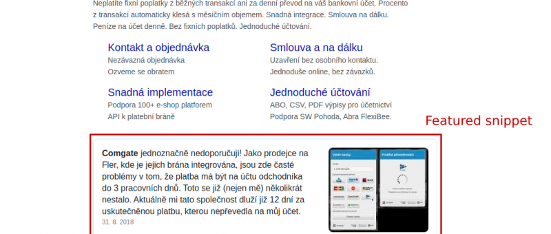 Google Feature Snippet s nesprávným obsahem