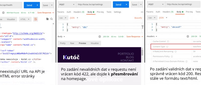 Ukázky HTML response na API routes v Laravelu