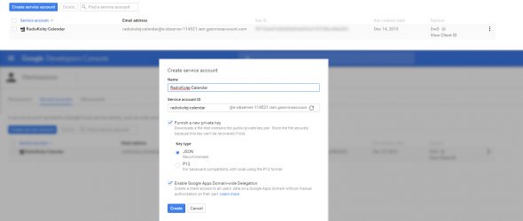Vytvoření Service account