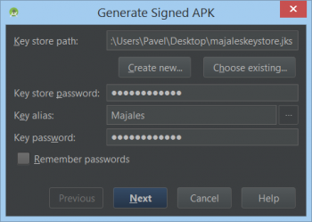 Generování podepsaného APK balíčku