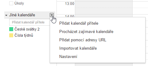 Kontextové menu - Google Kalendář