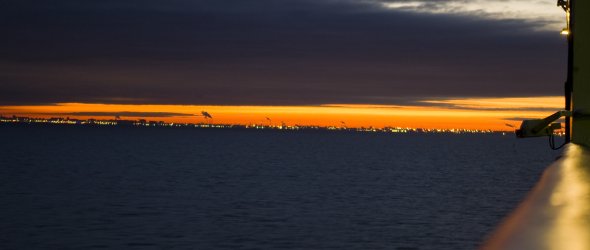 Morning on ferry in St. Petersburg