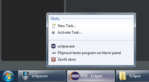 Připnutí Eclipse na taskbar
