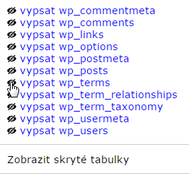 Skrytí tabulek